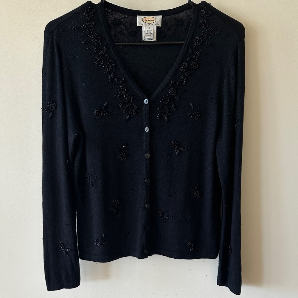 Talbots Black Embroidered silk/cashmere V-Neck Cardigan